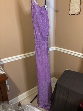 Camille La Vie Lavender Sequin One-Shoulder Prom Gown